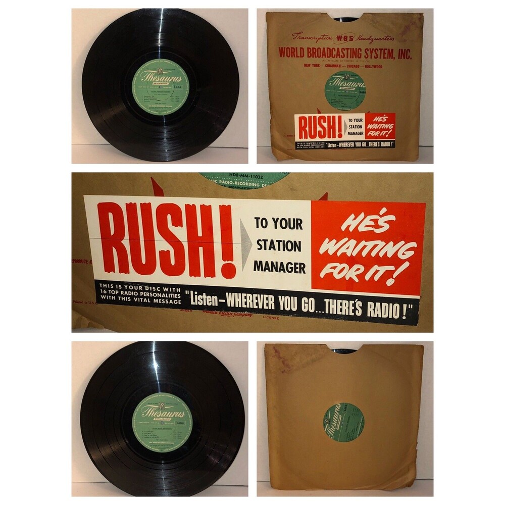 Thesaurus Orthacoustic RUSH LABEL 16" Radio Transcription Disc 40s Allen Roth
